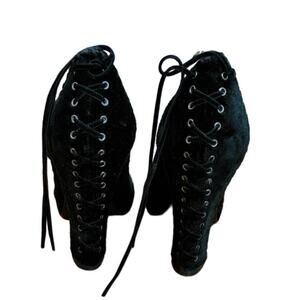 J Vincent Leather Suede Shoes Lace Up Back Peep Toe Black 8.5